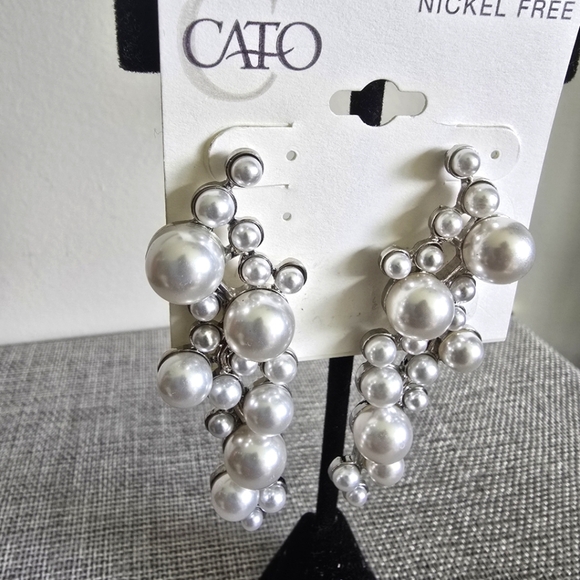 Cato Faux Pearl Weddings Bridal Drop Dangle Earrings White Silver - Picture 3 of 3